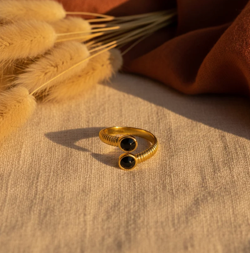 Halo triple row pearl gold ring on pure white background