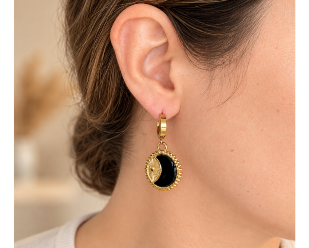 Black Moon Disc Earrings