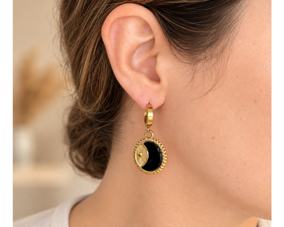 Black Moon Disc Earrings