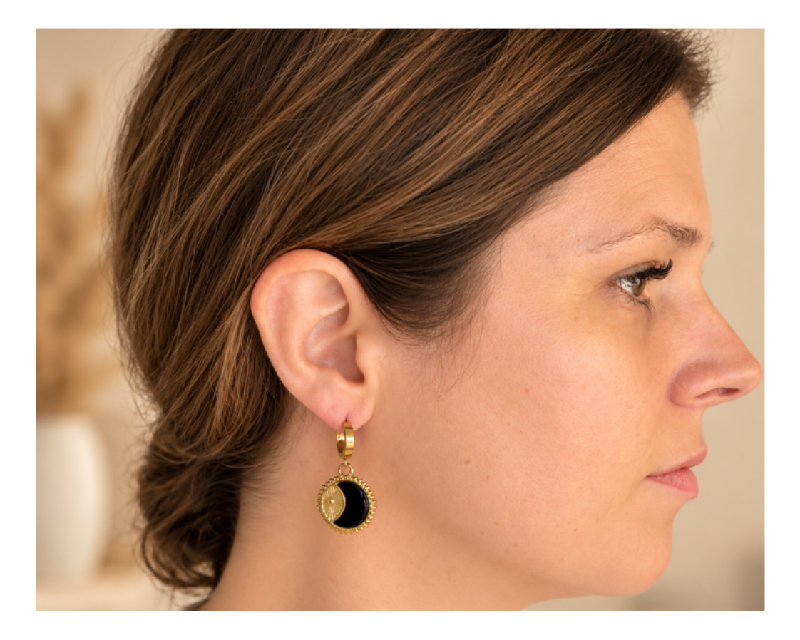 Black Moon Disc Earrings