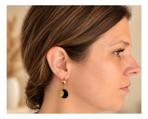 Black Moon Disc Earrings