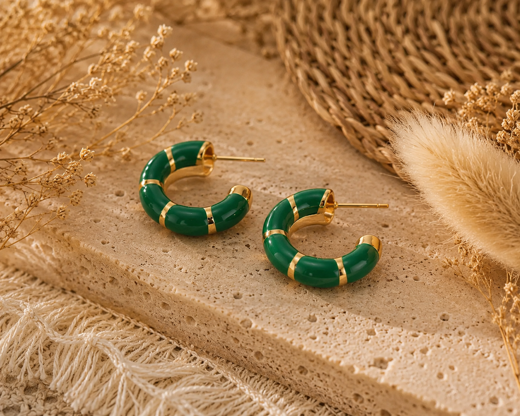 Mosaic Hoop Earrings Green