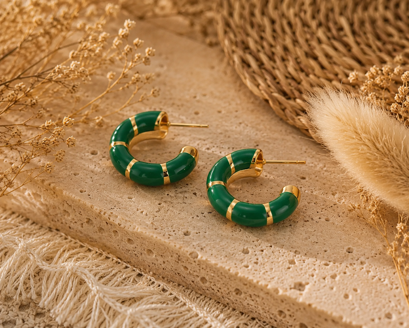 Mosaic Hoop Earrings Green