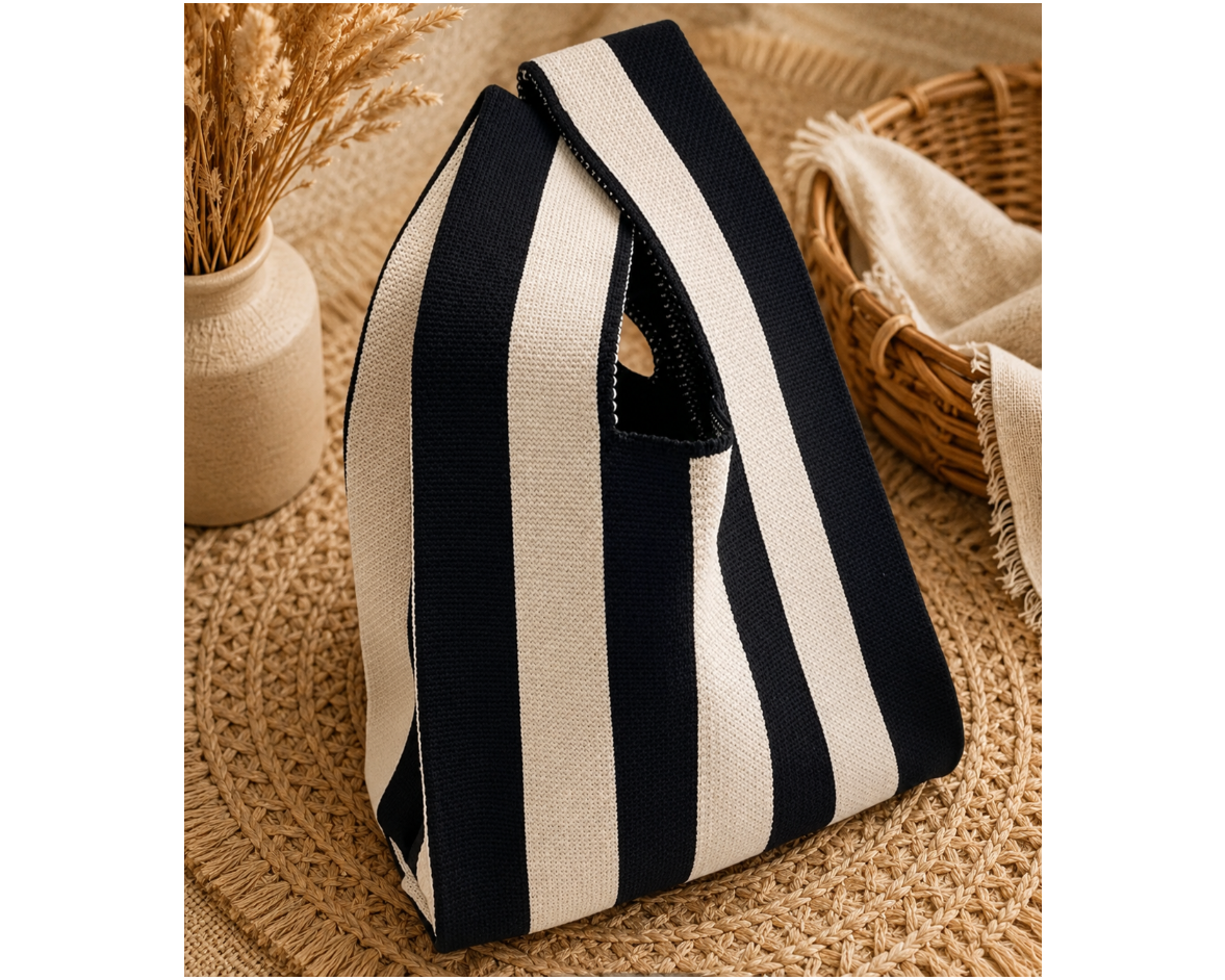 Coastal Knit Tote Bag – Black