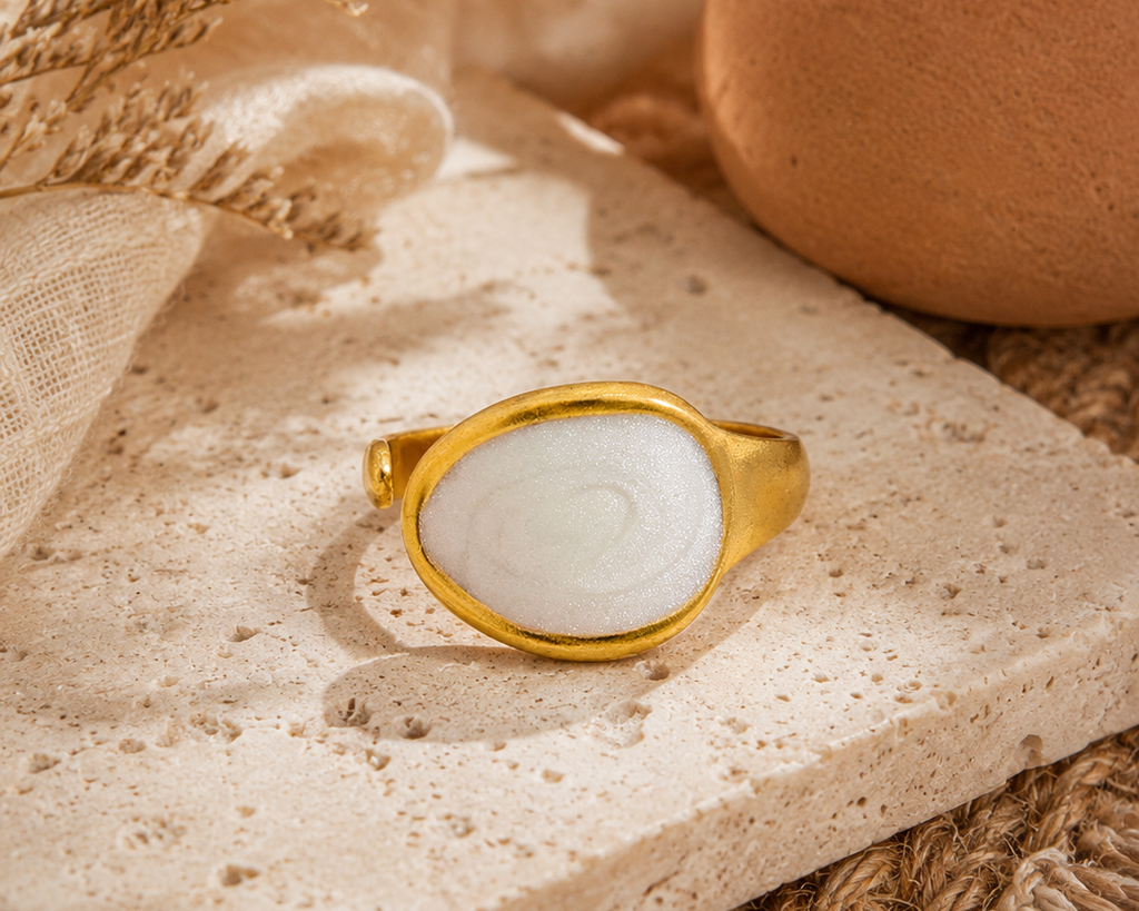 White Shell Spiral Ring