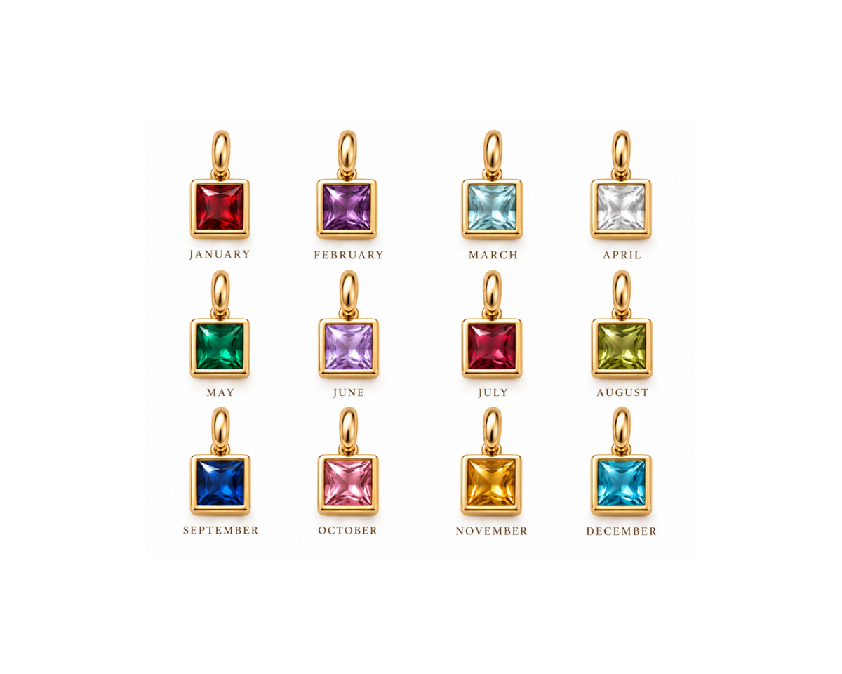 Golden Oval Paper Clip Chain Birthstone Necklace