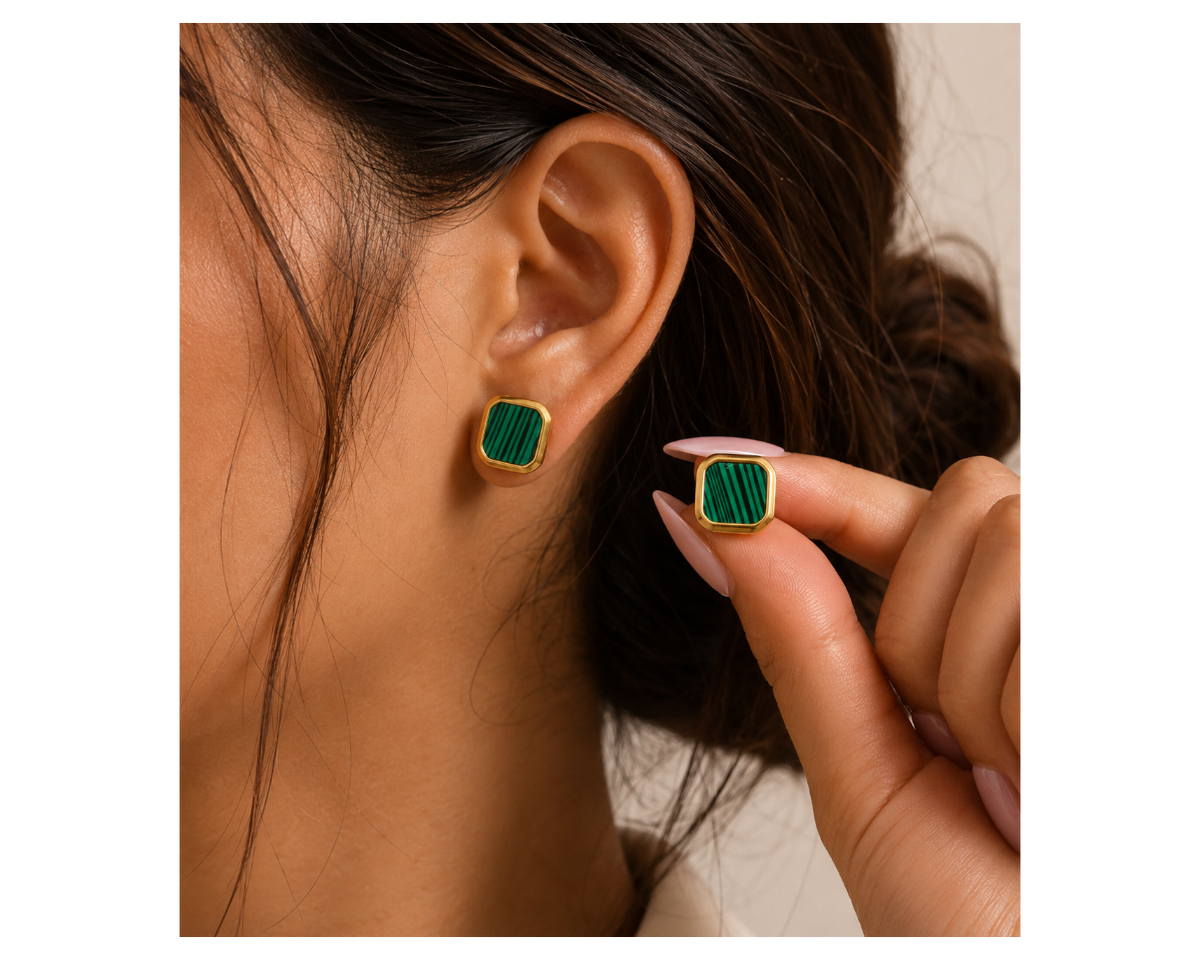 Square Shell Stud Green