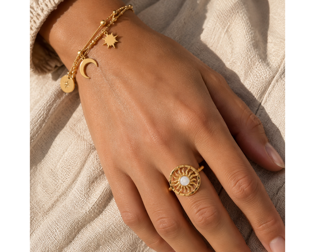 Gold White Sun Ring