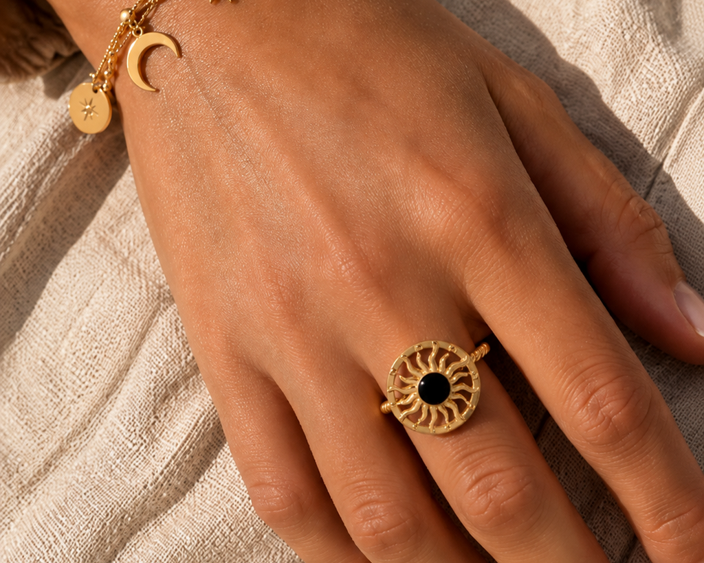 Gold Black Sun Ring