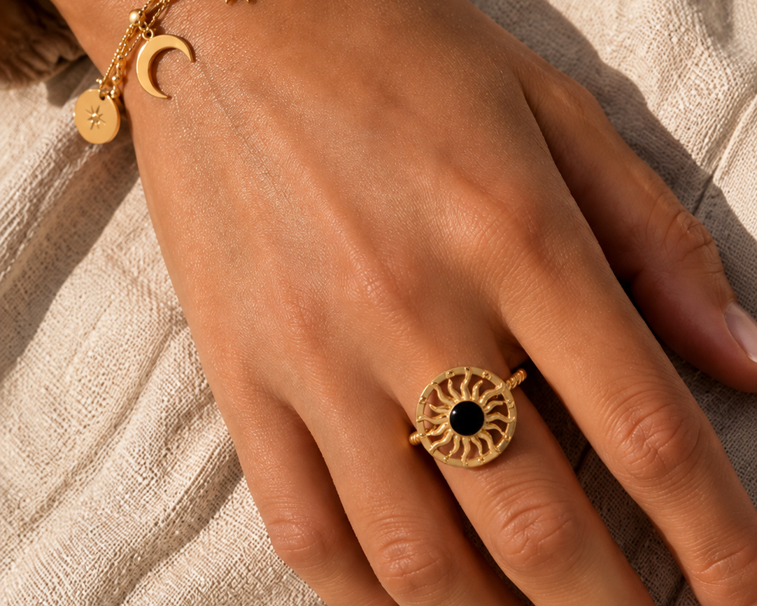 Gold Black Sun Ring