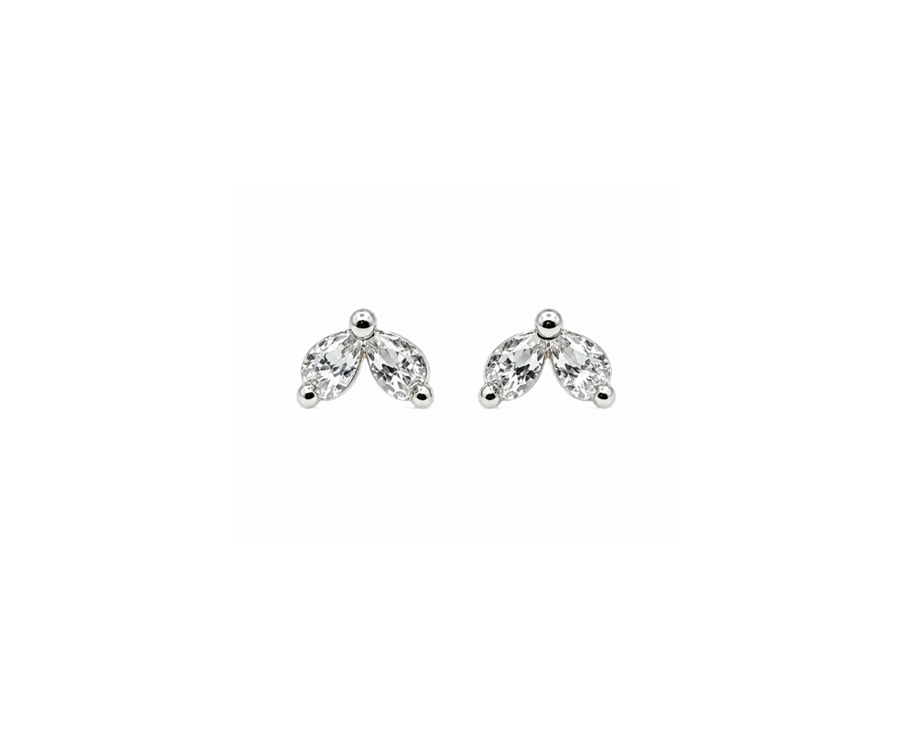 Silver Crystal Leaf Stud