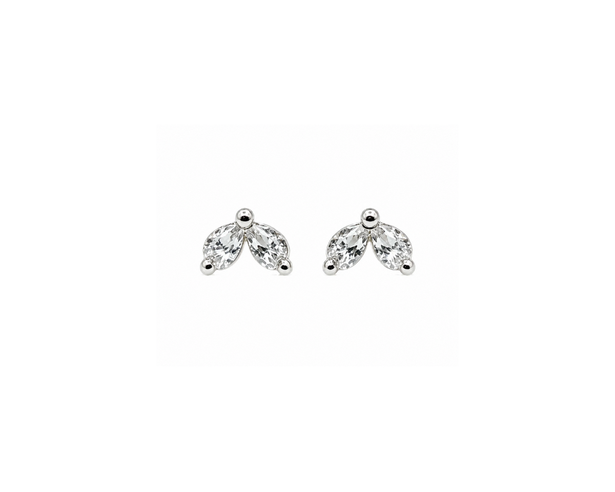 Silver Crystal Leaf Stud