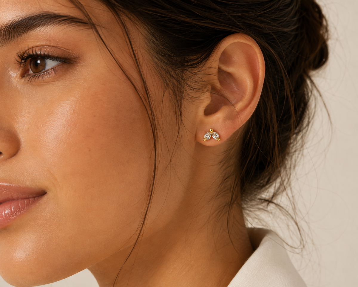 Gold Crystal Leaf Stud