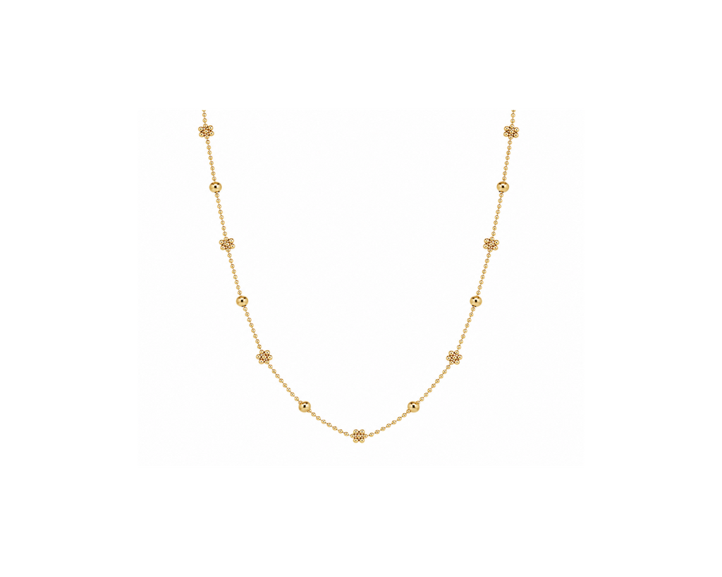 Gold Flower Bead Choker Necklace — 18K Gold Plated, product shot
