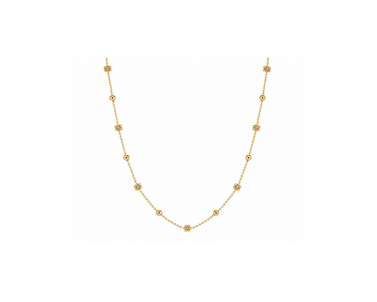 Gold Flower Bead Choker Necklace — 18K Gold Plated, product shot