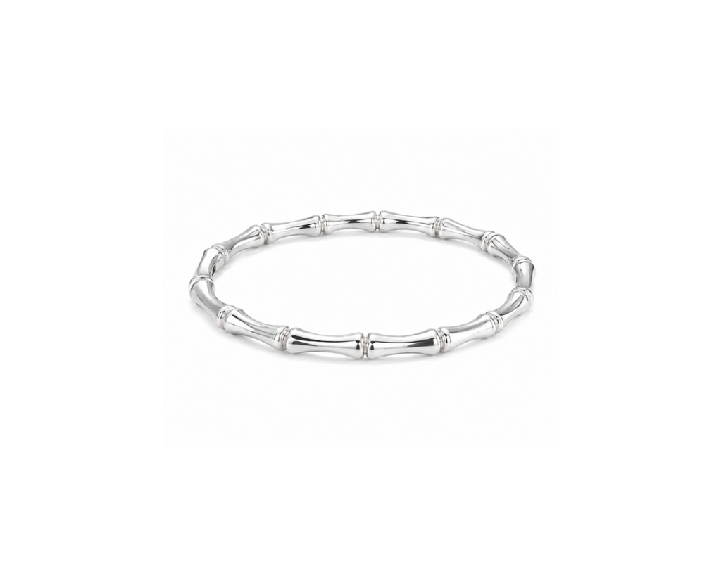 Silver bamboo bangle bracelet — white background product shot