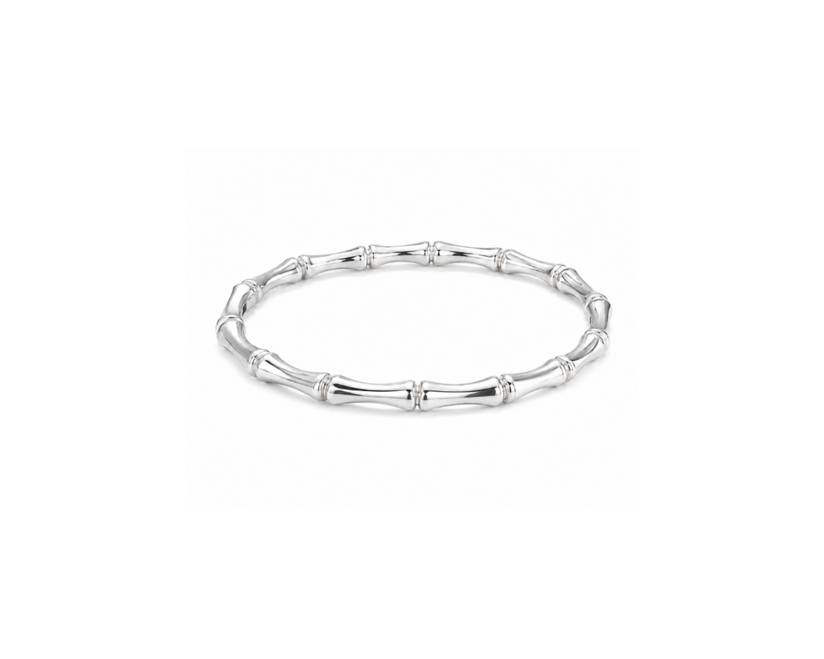Silver bamboo bangle bracelet — white background product shot