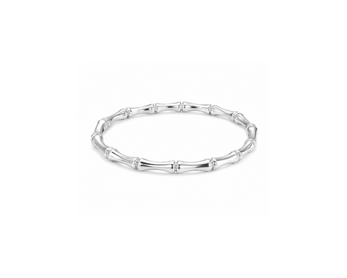 Silver bamboo bangle bracelet — white background product shot