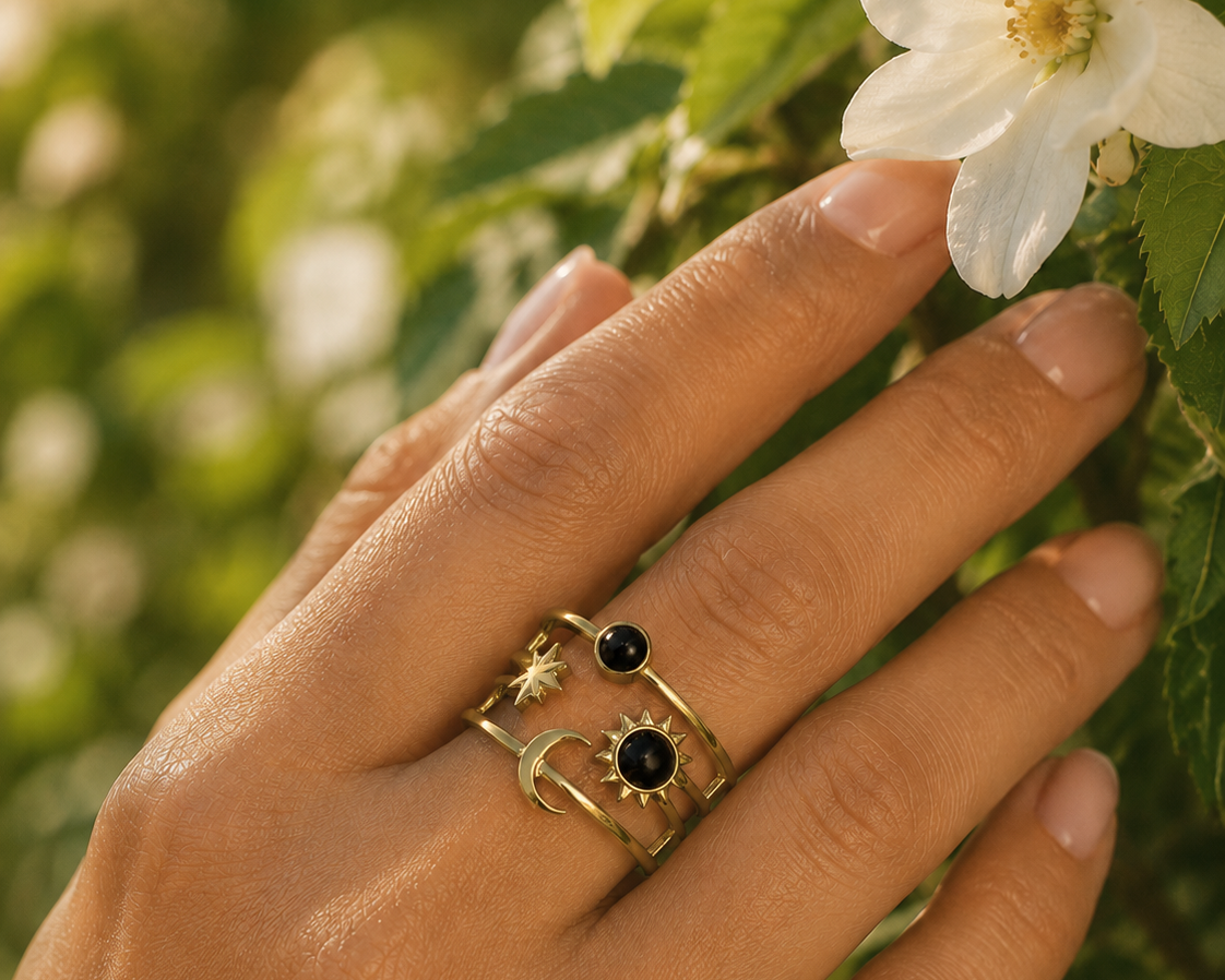 Sun Moon Star Ring Black