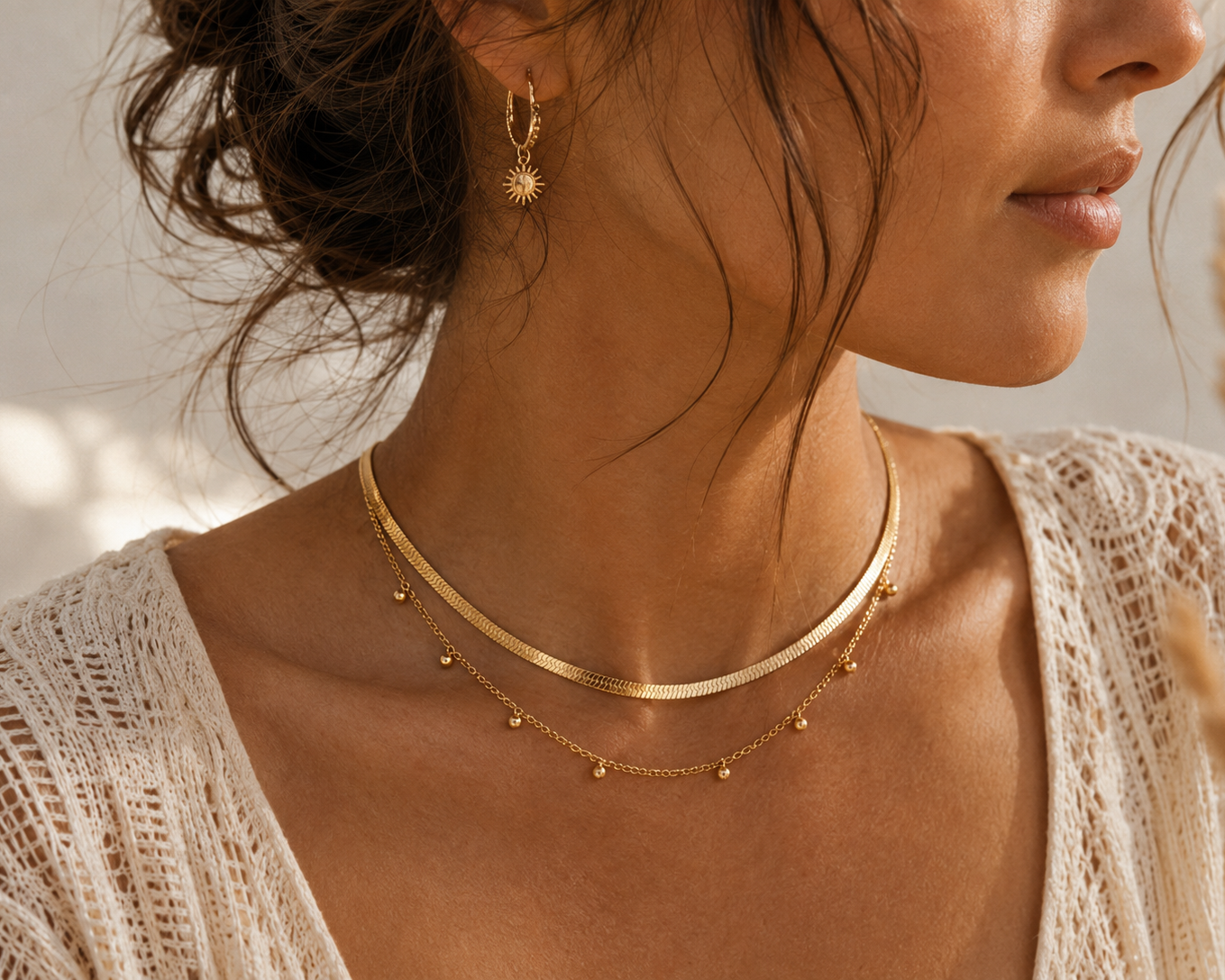 Gold Herringbone Snake Chain Necklace