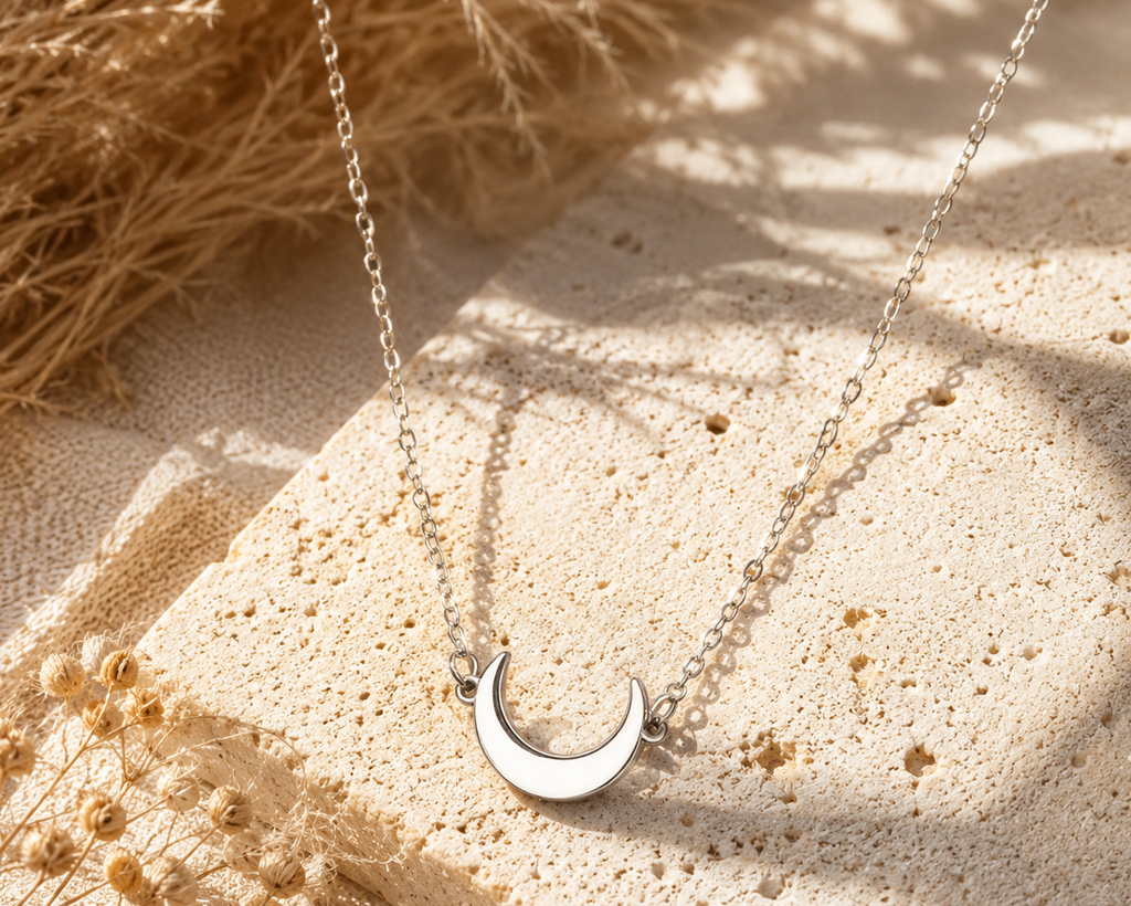 Silver Crescent Moon Pendant Necklace