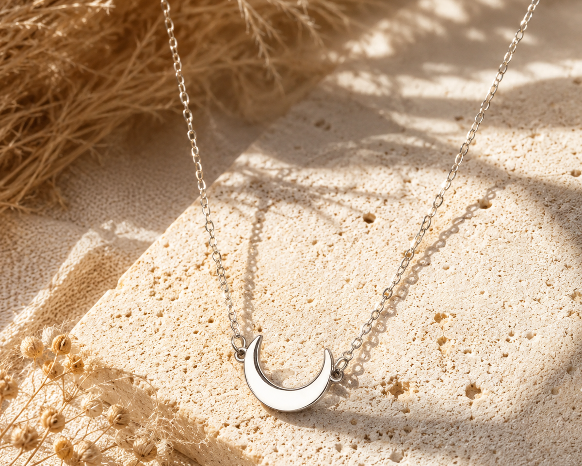 Silver Crescent Moon Pendant Necklace