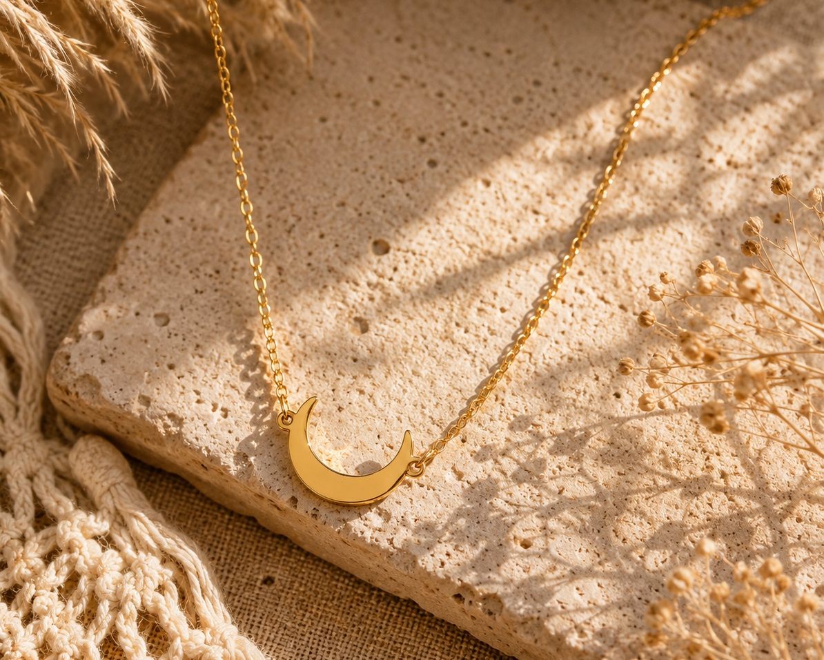 Gold Crescent Moon Pendant Necklace