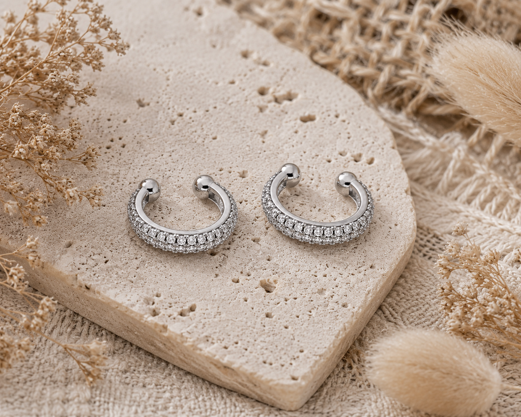 Silver Crystal Ear Cuffs