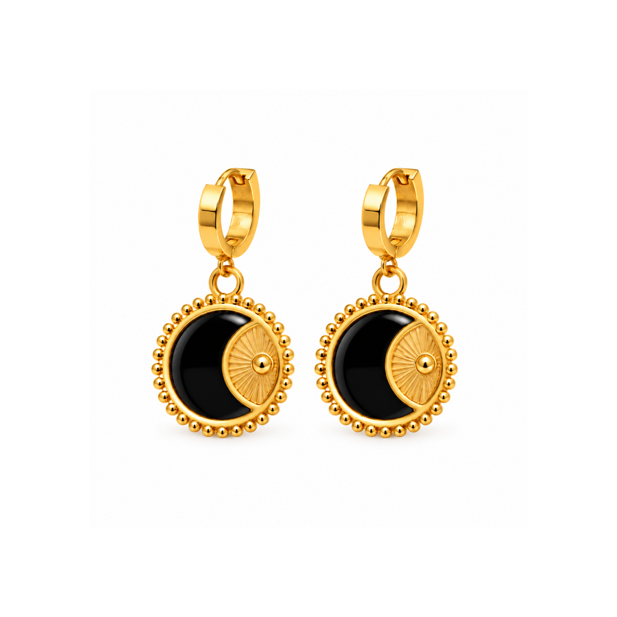 Black Moon Disc Earrings