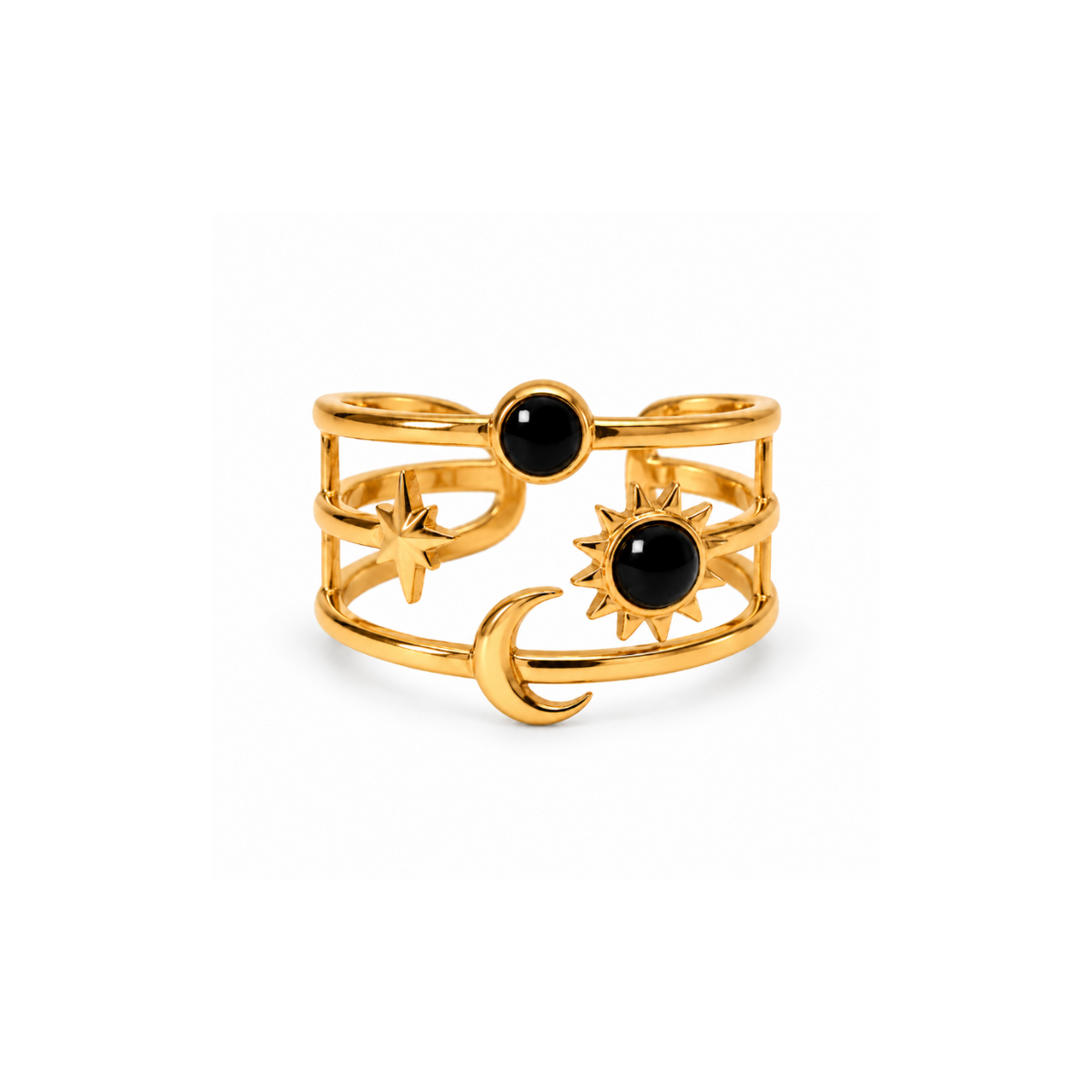 Sun Moon Star Ring Black