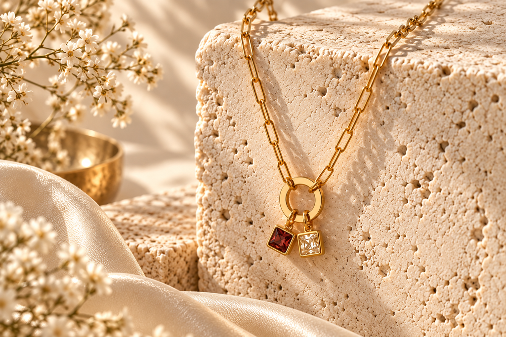 Golden Circle Clip Chain Birthstone Necklace