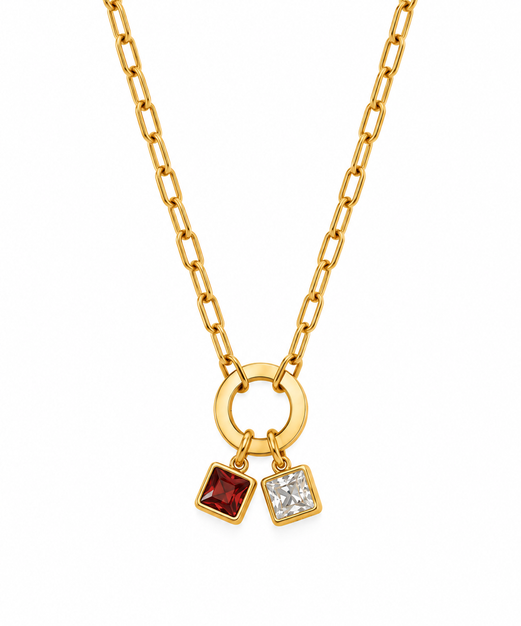 Golden Circle Clip Chain Birthstone Necklace