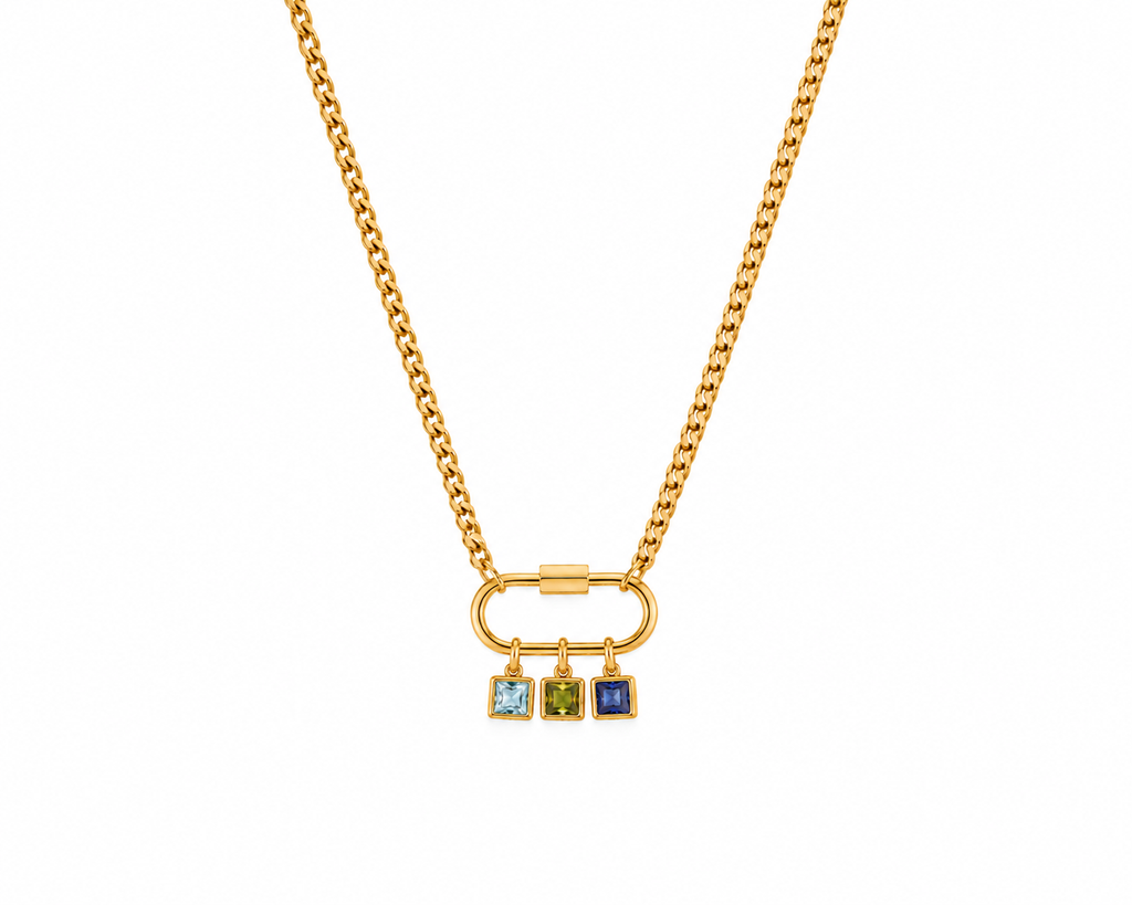 Golden Oval Paper Clip Chain Birthstone Necklace