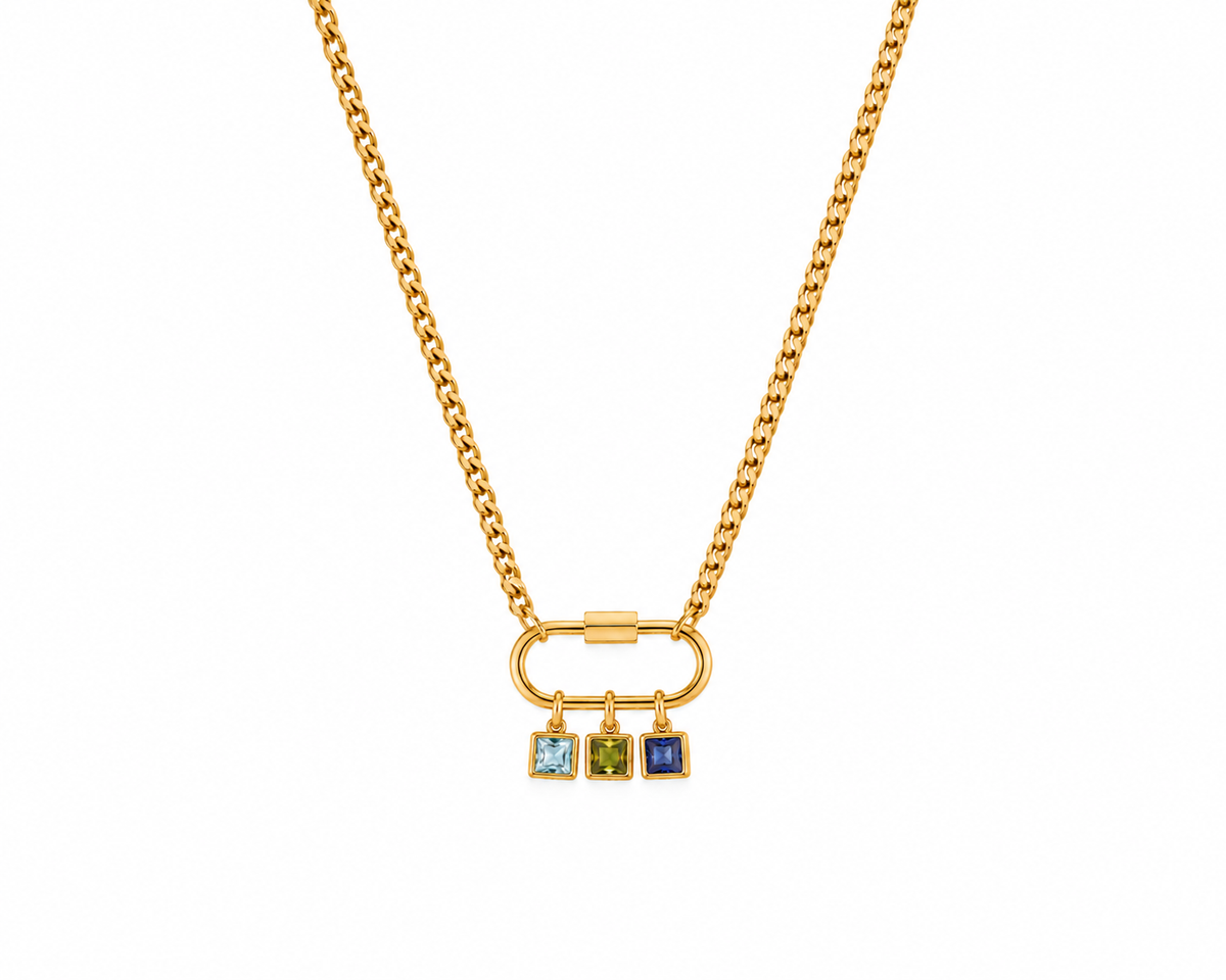 Golden Oval Paper Clip Chain Birthstone Necklace