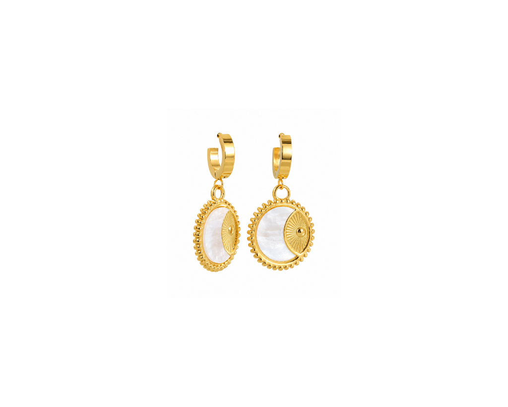 White Moon Disc Earring