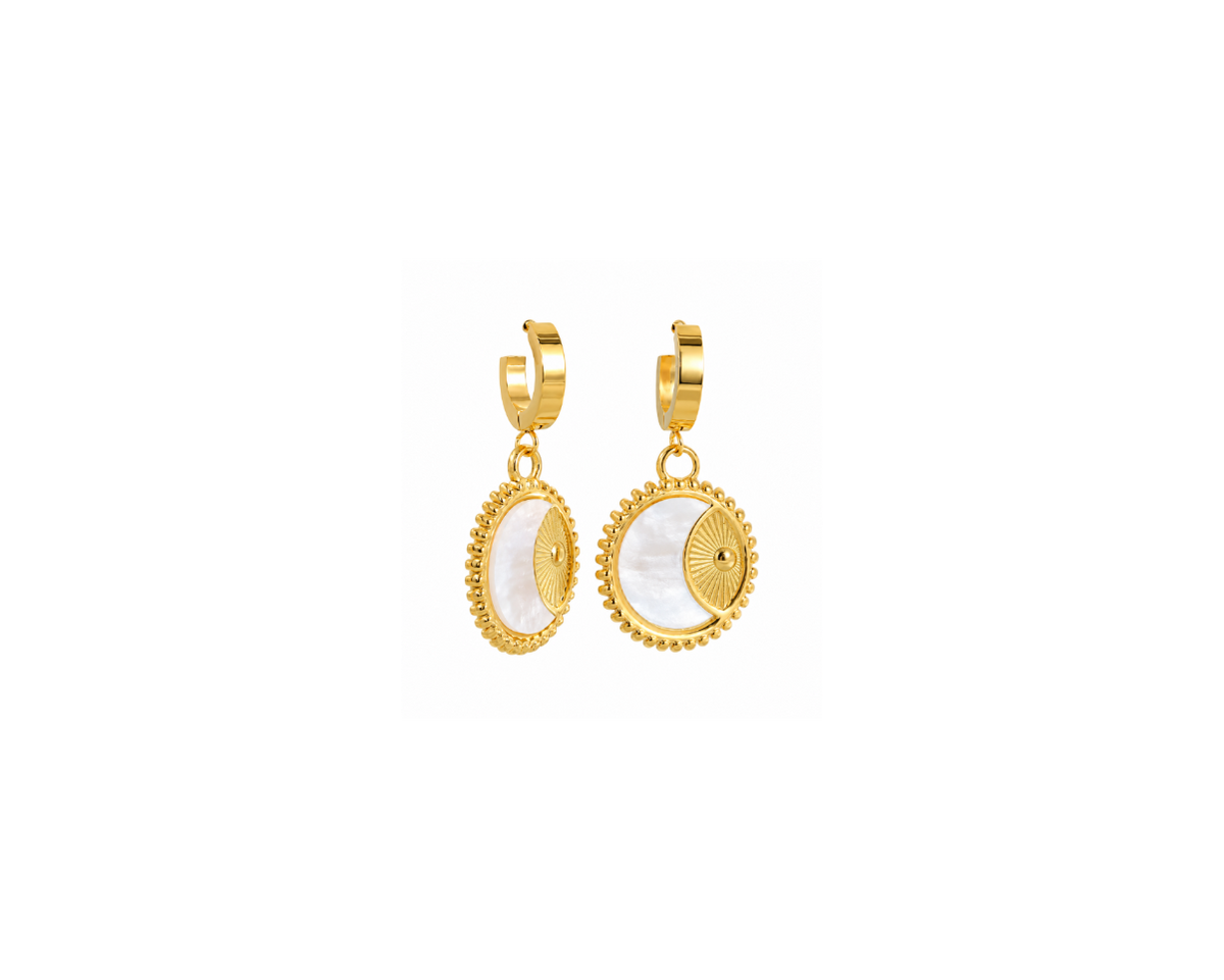 White Moon Disc Earring