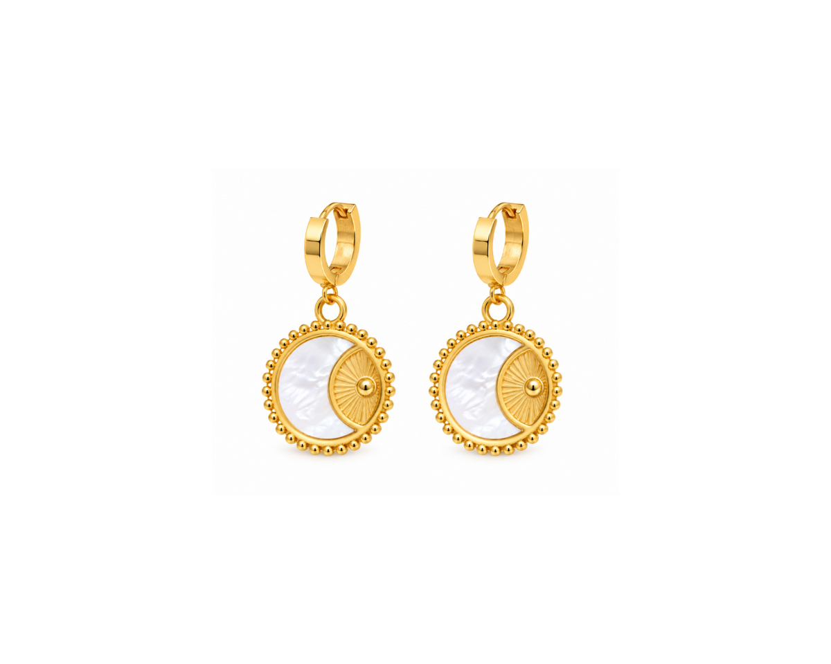 White Moon Disc Earring