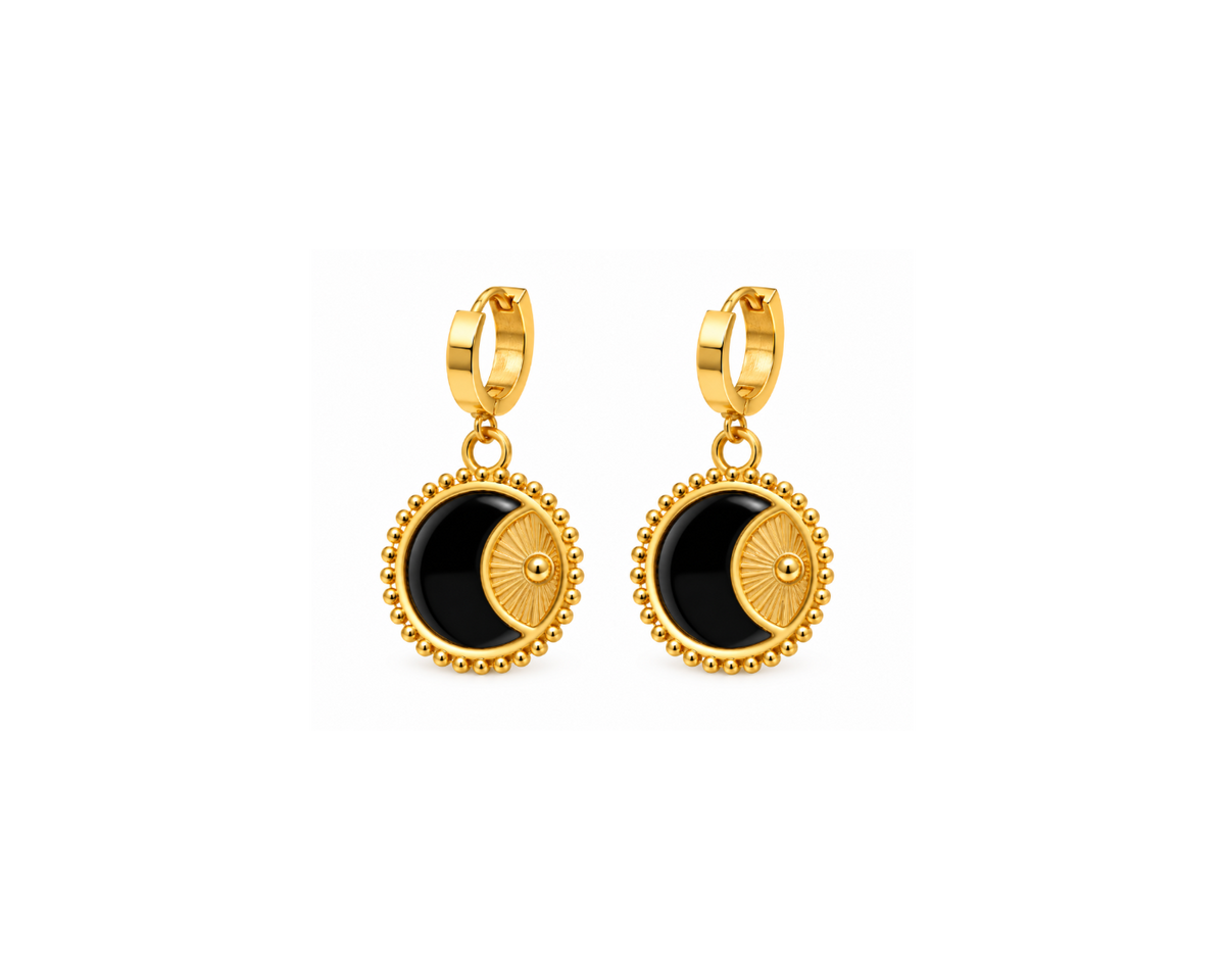 Black Moon Disc Earrings