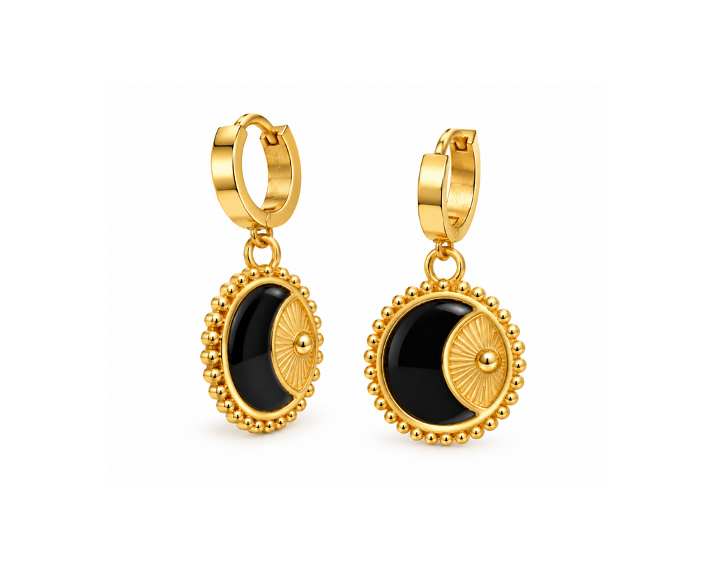 Black Moon Disc Earrings