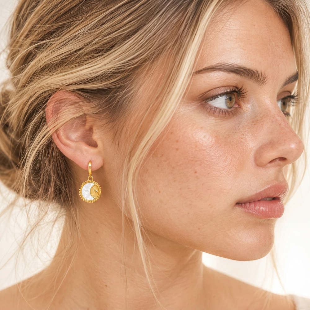 White Moon Disc Earring