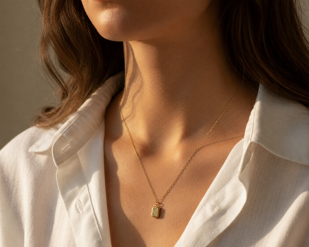 Gold Star Locket Necklace