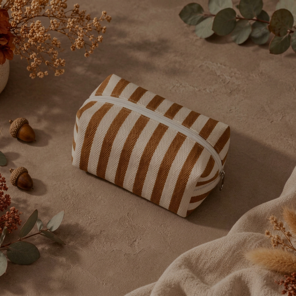 Striped Canvas Pouch Tan