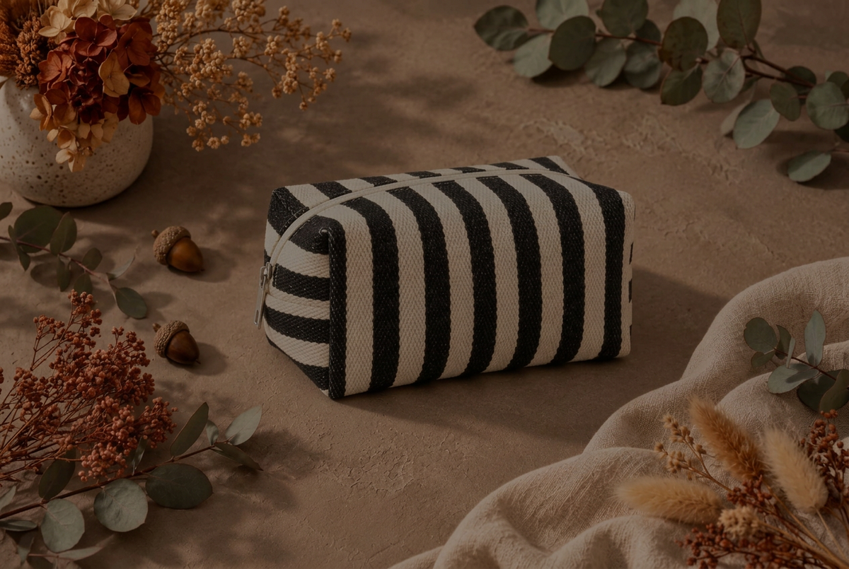 Striped Canvas Pouch Navy