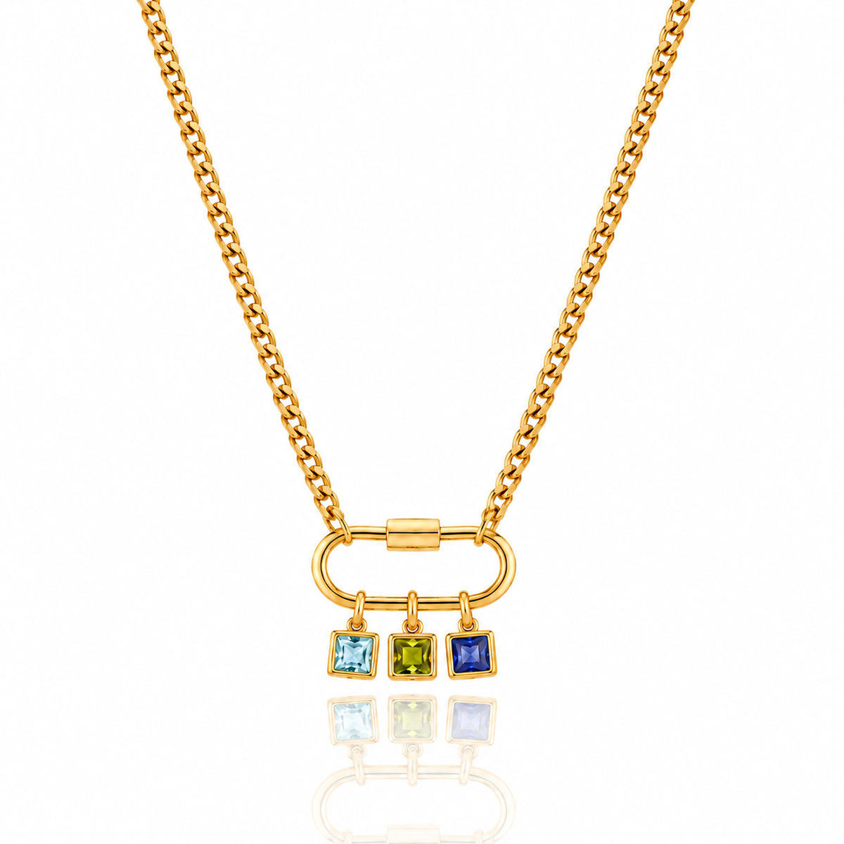 Golden Oval Paper Clip Chain Birthstone Necklace