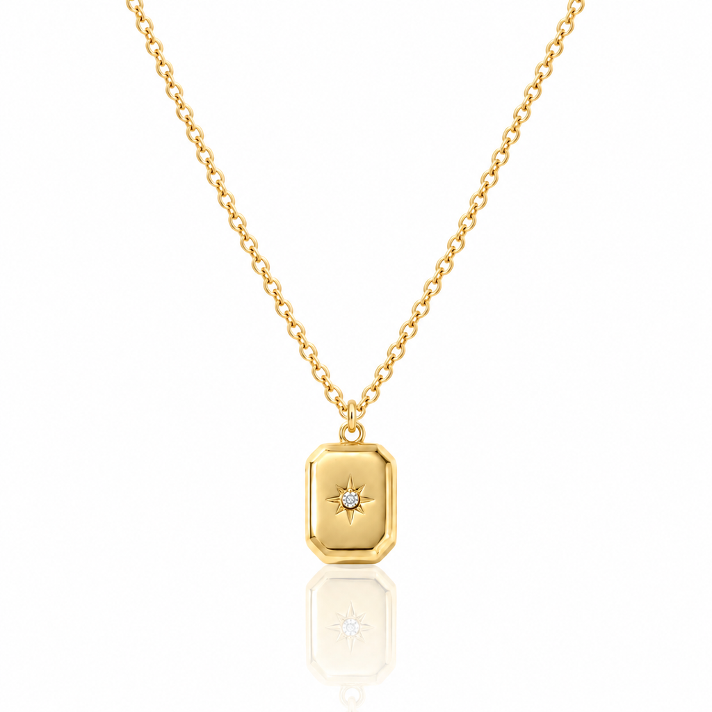 Gold Star Locket Necklace