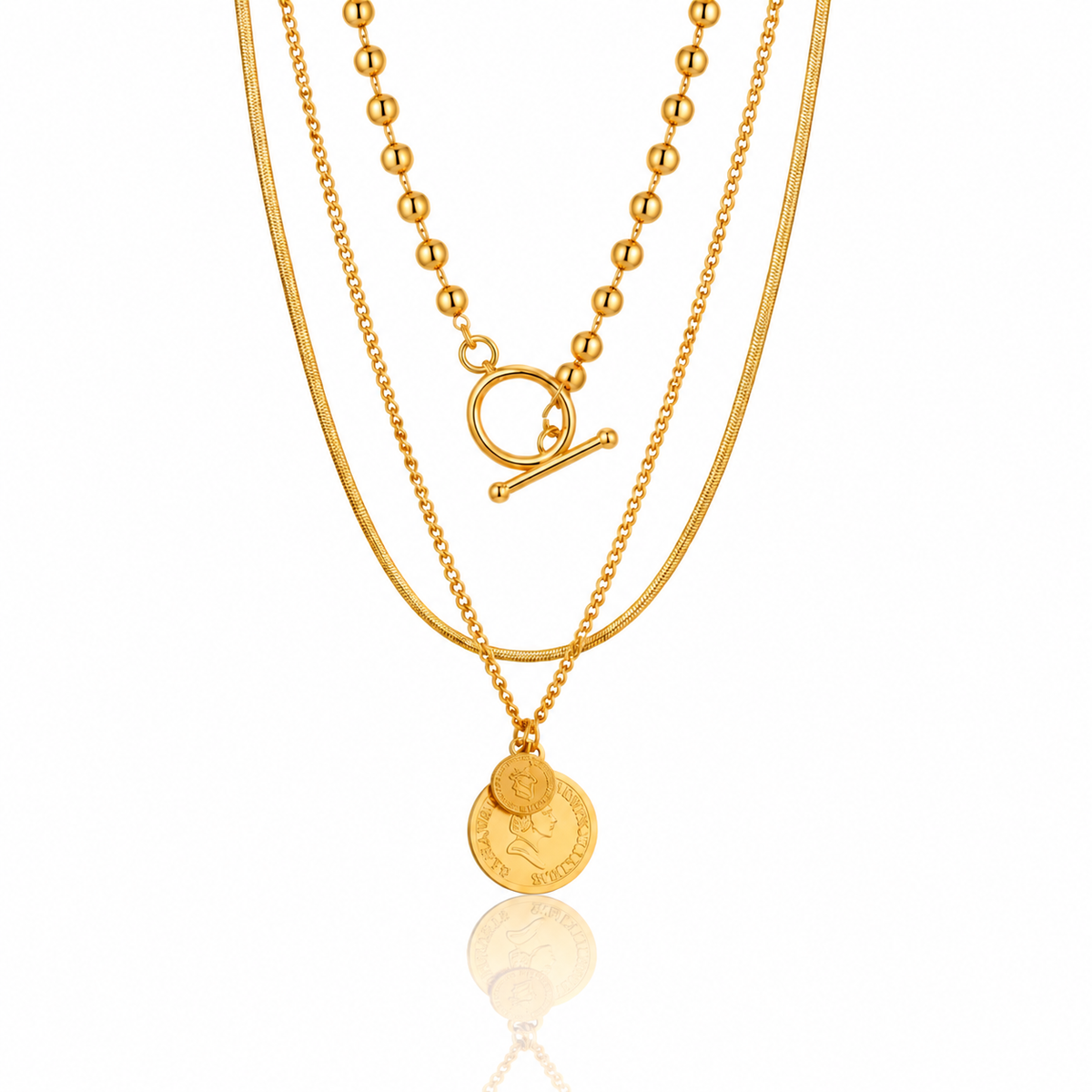 Gold Triple Coin Necklace
