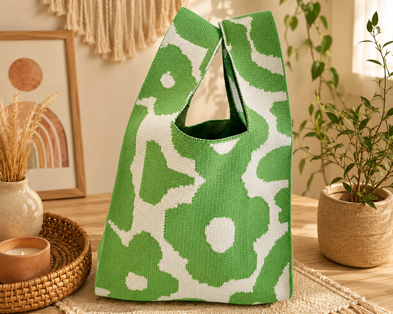 Coastal Mini Flower Knit Bag – Green