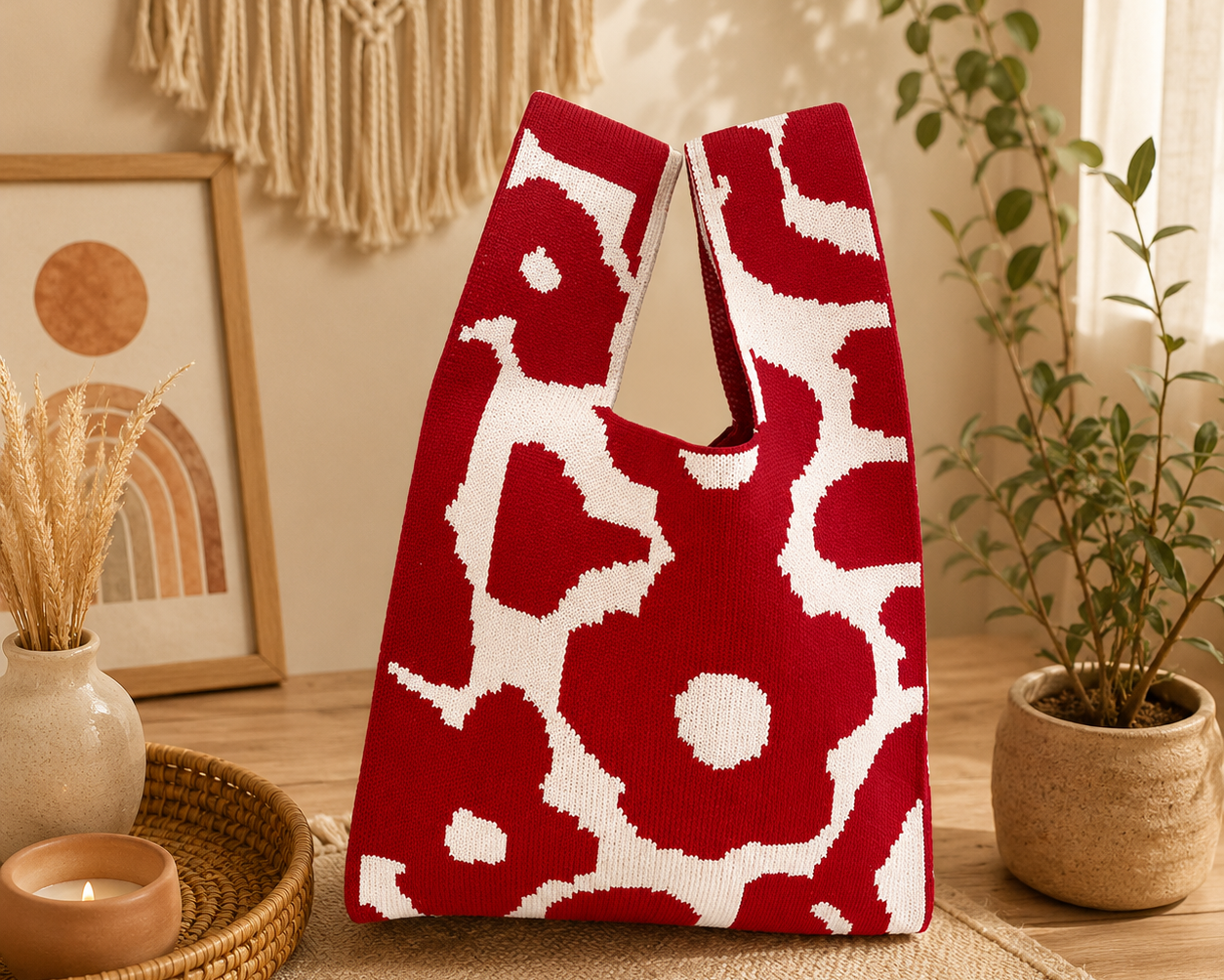Coastal Mini Flower Knit Bag – Red