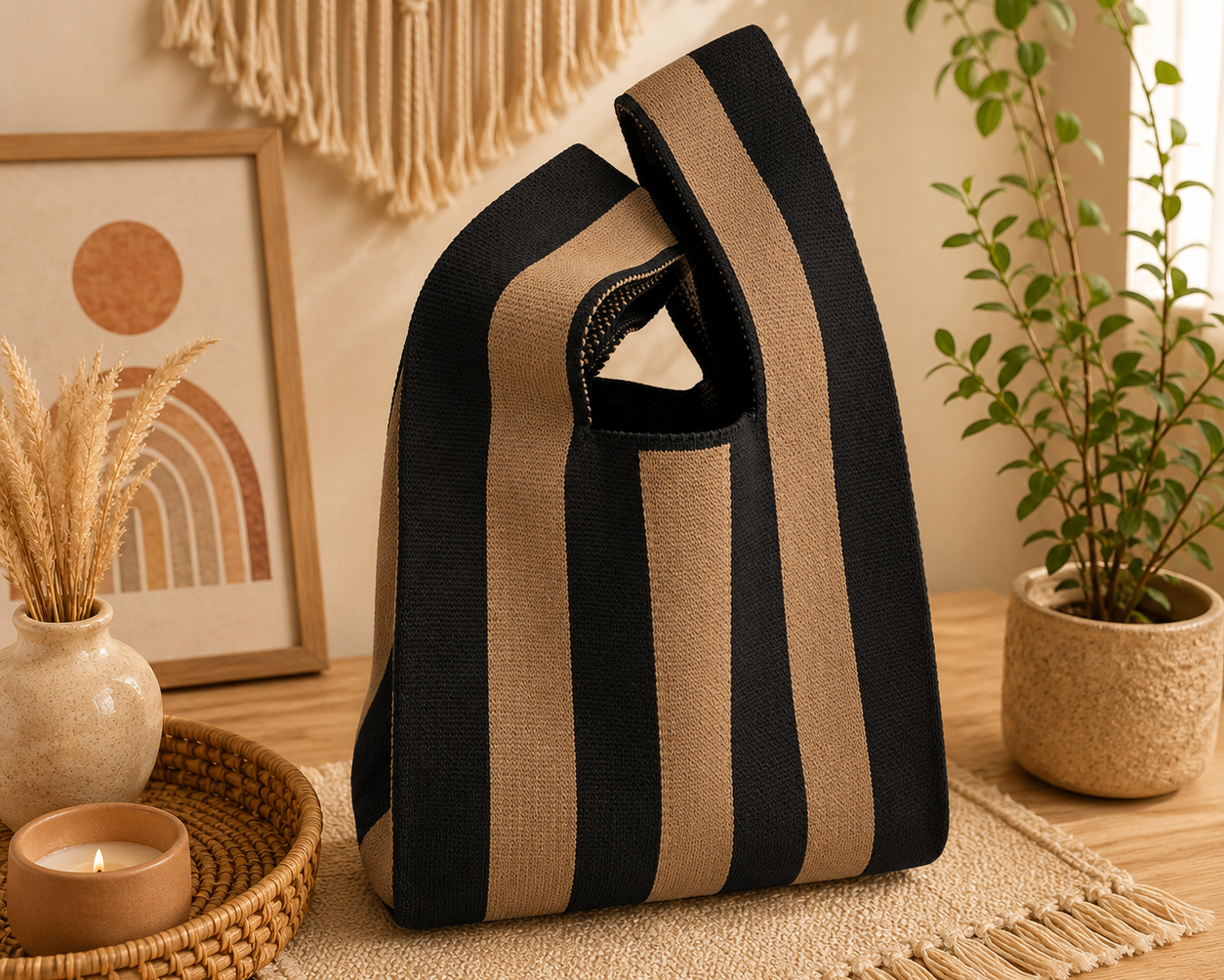 Coastal Knit Tote Bag – Brown