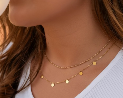 Bud Gold Double Layer Circle Charm Necklace